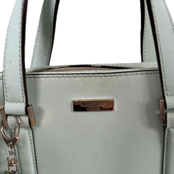 Kate Spade Light Blue Satchel Handbag Shoulder Strap PomPom Charm Vintage Spring - Picture 4 of 16